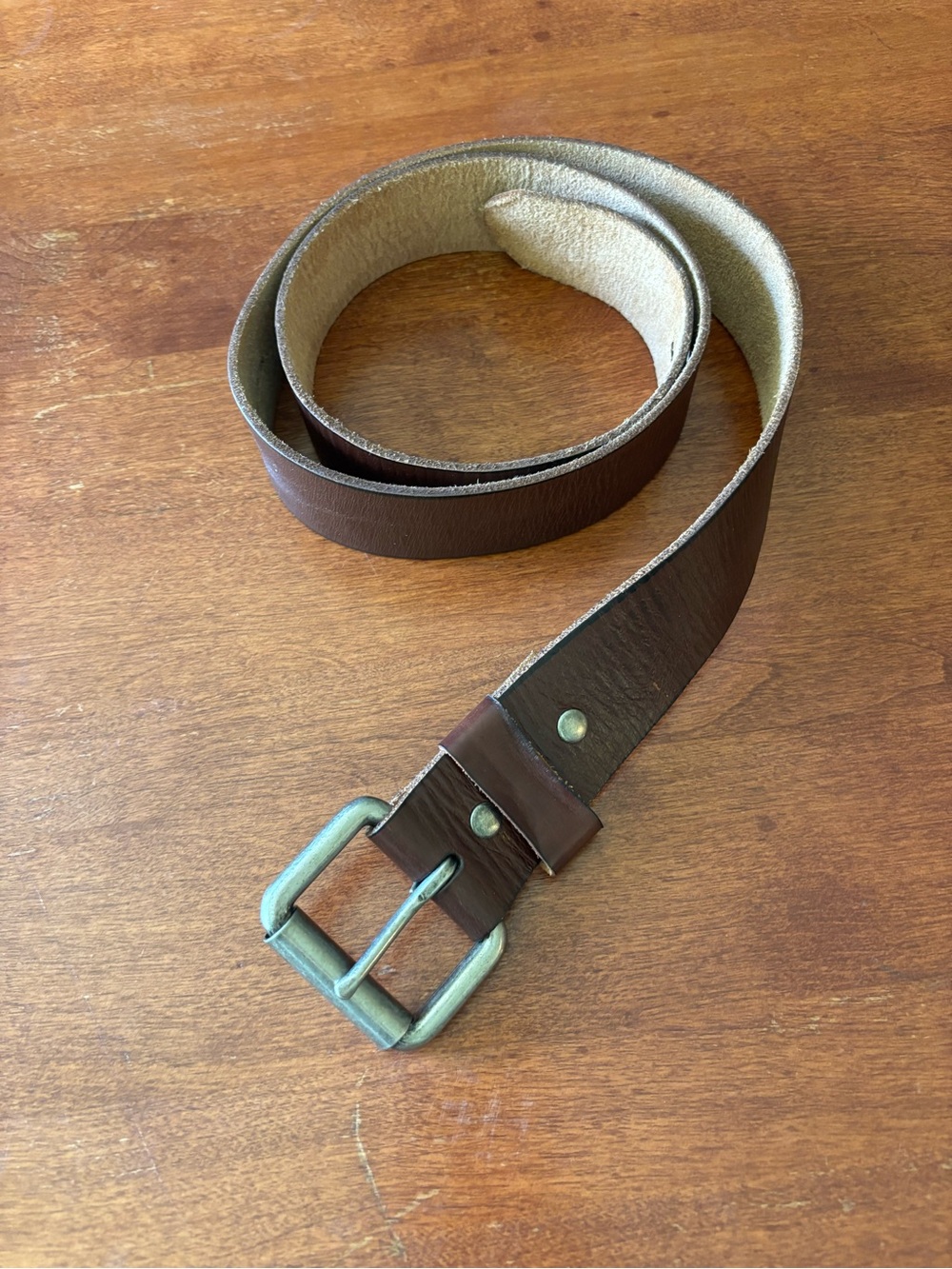 Genuine Leather Brown Belt w Silvertone Buckle